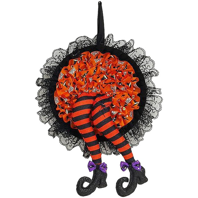 Halloween Wreath Door Hanging Decoration Halloween Witch Hat Leg Pumpkin