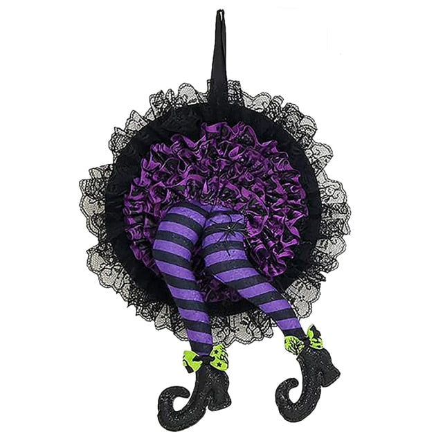 Halloween Wreath Door Hanging Decoration Halloween Witch Hat Leg Pumpkin