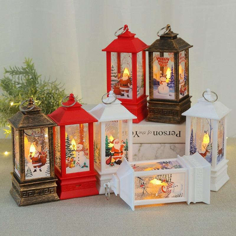 Santa Claus Snowman Lantern Light Merry Christmas