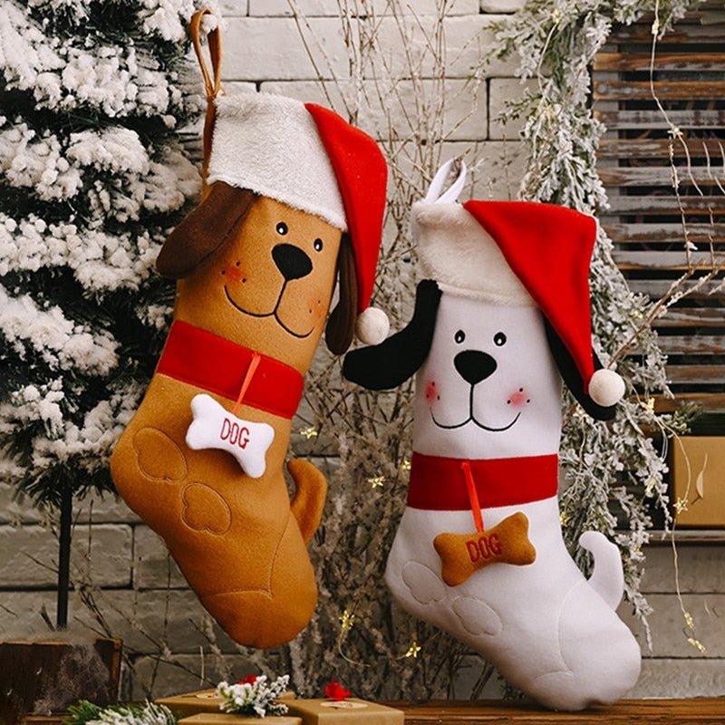 Plaid Pet Christmas Stockings with Dog-Bone Details