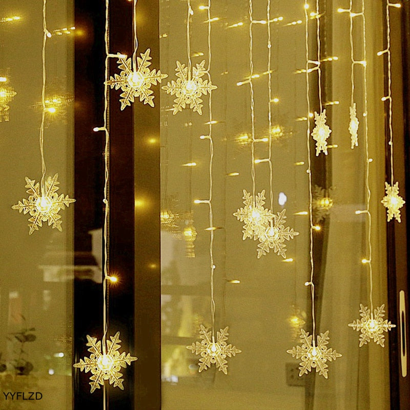 Christmas Tree Ornaments Curtain Snowflake String Light