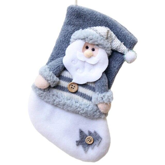 Xmas Stockings Gray Santa Claus Elk Snowman