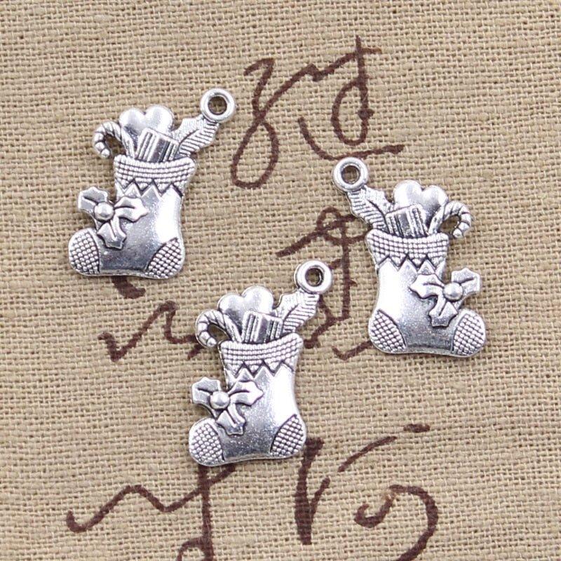 Antique Silver Christmas Stocking Pendants for Jewelry Making