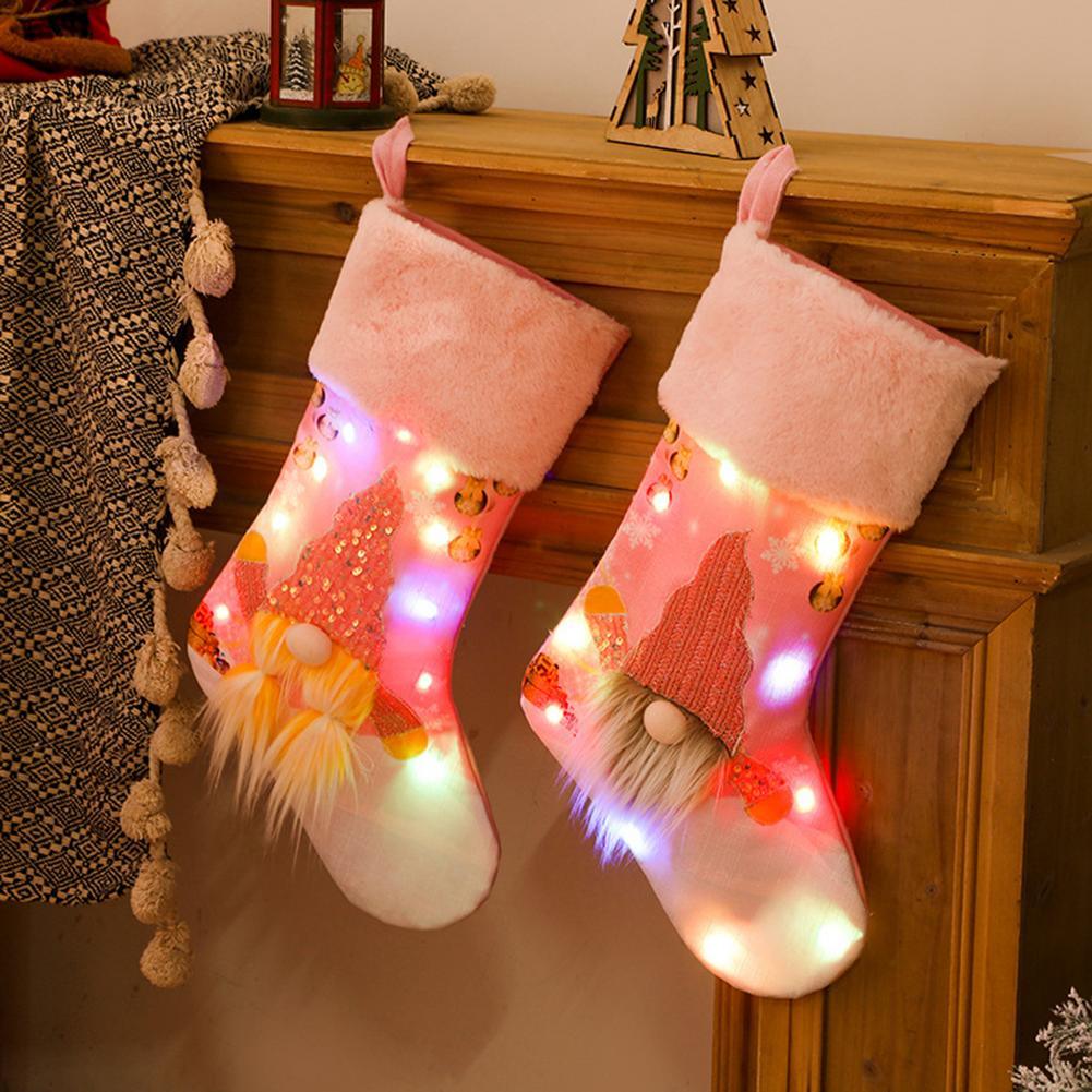 Light-Up Pink Christmas Stockings, 2 Designs