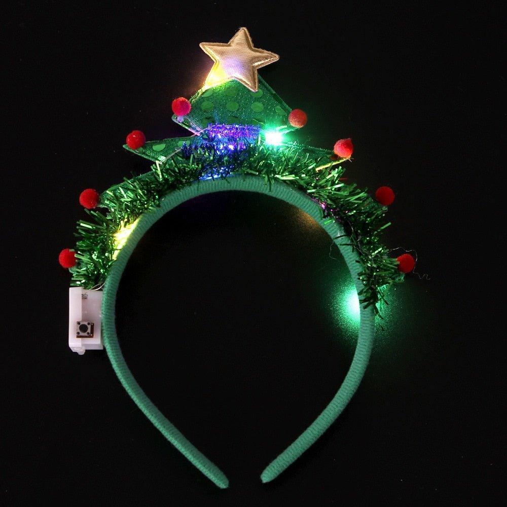 Blinking Green Christmas Tree Headband - LED Floral Wreath for Festive Occasions