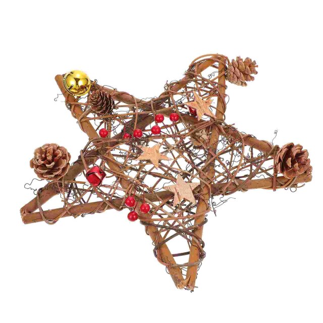Christmas Wreath Decor Five-pointed Star Wreath Pendant Festival Wreath (Light)