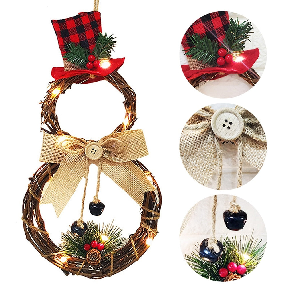 LED Christmas Wreath Door Hanging Snowman Wreath