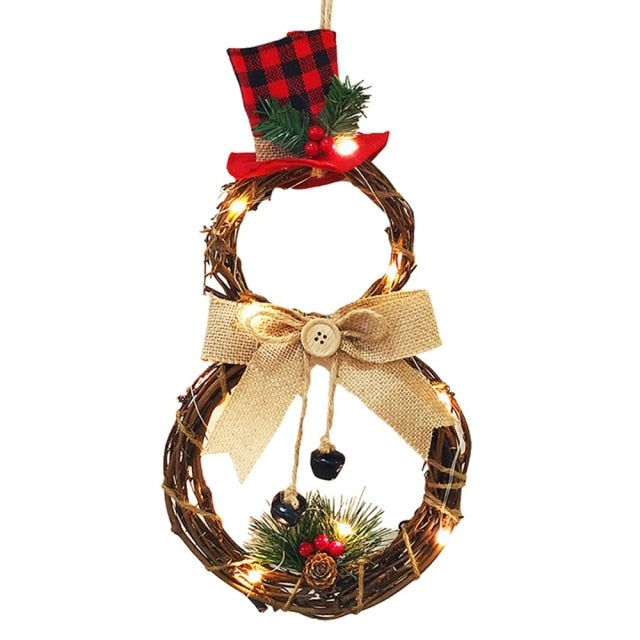 LED Christmas Wreath Door Hanging Snowman Wreath