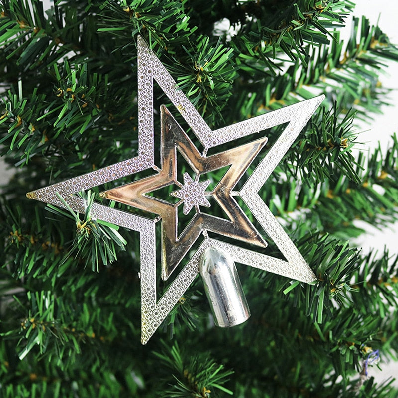 Merry Christmas Golden Star Five Point Star Tree Top