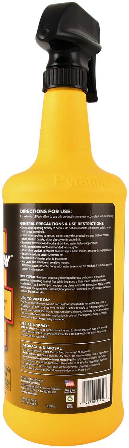 Pyranha Wipe N' Spray Fly Spray for Horses