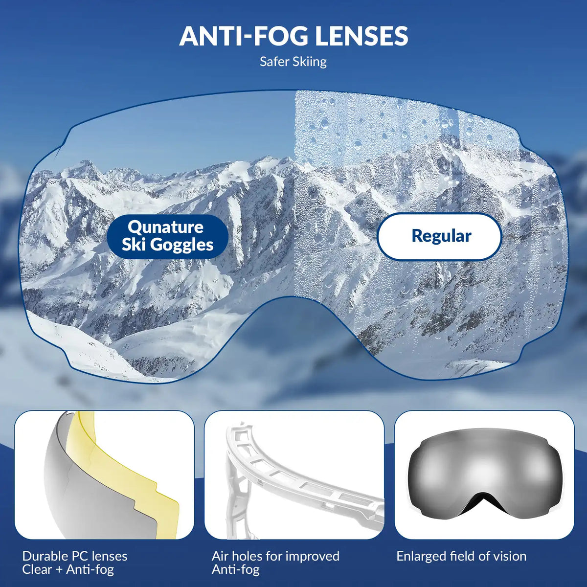 Anti-Fog Ski Goggles UV400 Protection Double-Layer Lenses for Clear View