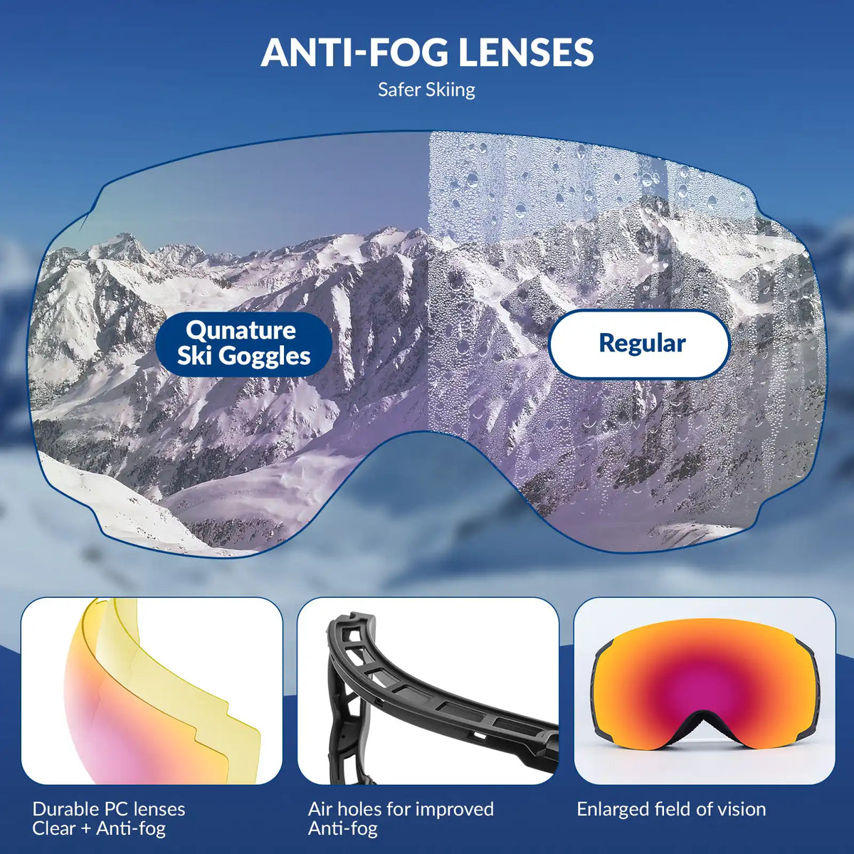 Anti-Fog Ski Goggles UV400 Protection Double-Layer Lenses for Clear View