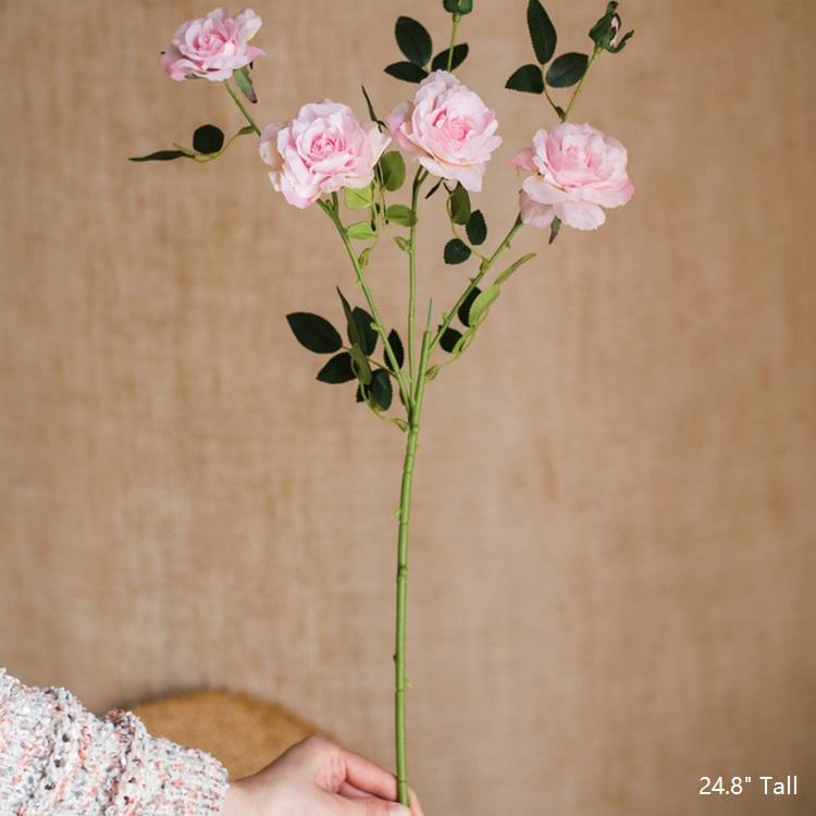Faux Silk Real Touch Blooming Rose Stem in Pink 25" Tall