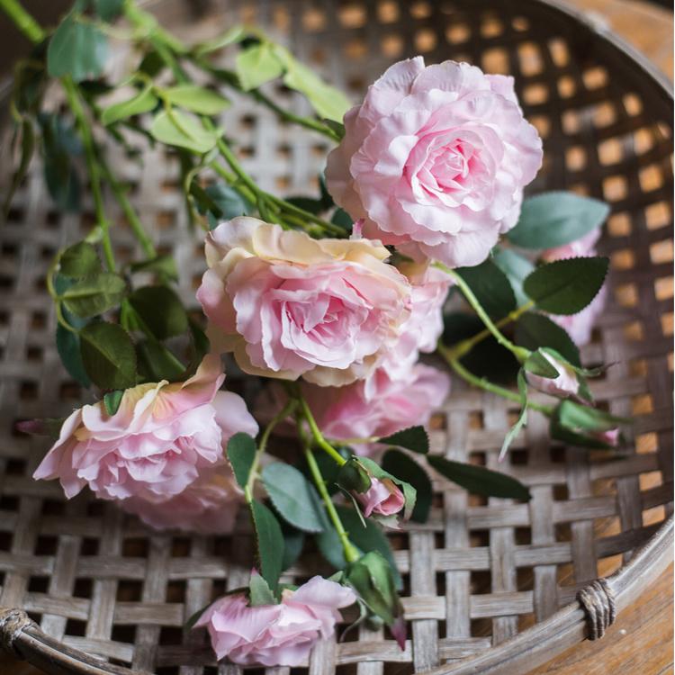 Faux Silk Real Touch Blooming Rose Stem in Pink 25" Tall