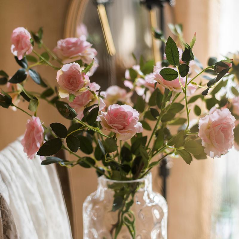 Faux Silk Real Touch Blooming Rose Stem in Pink 25" Tall