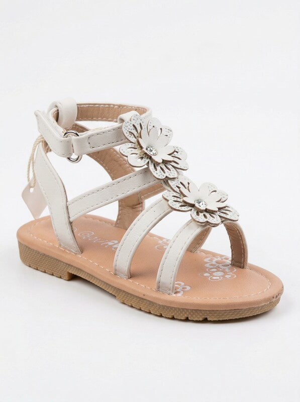 Petalia  Little Girls Flowers And Shimmer Detail Sandals, Size 9/White