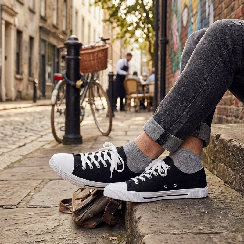Women Sugar Paige White No Tie Lace Up Canvas Sneakers Black Denim Shoes 6 M