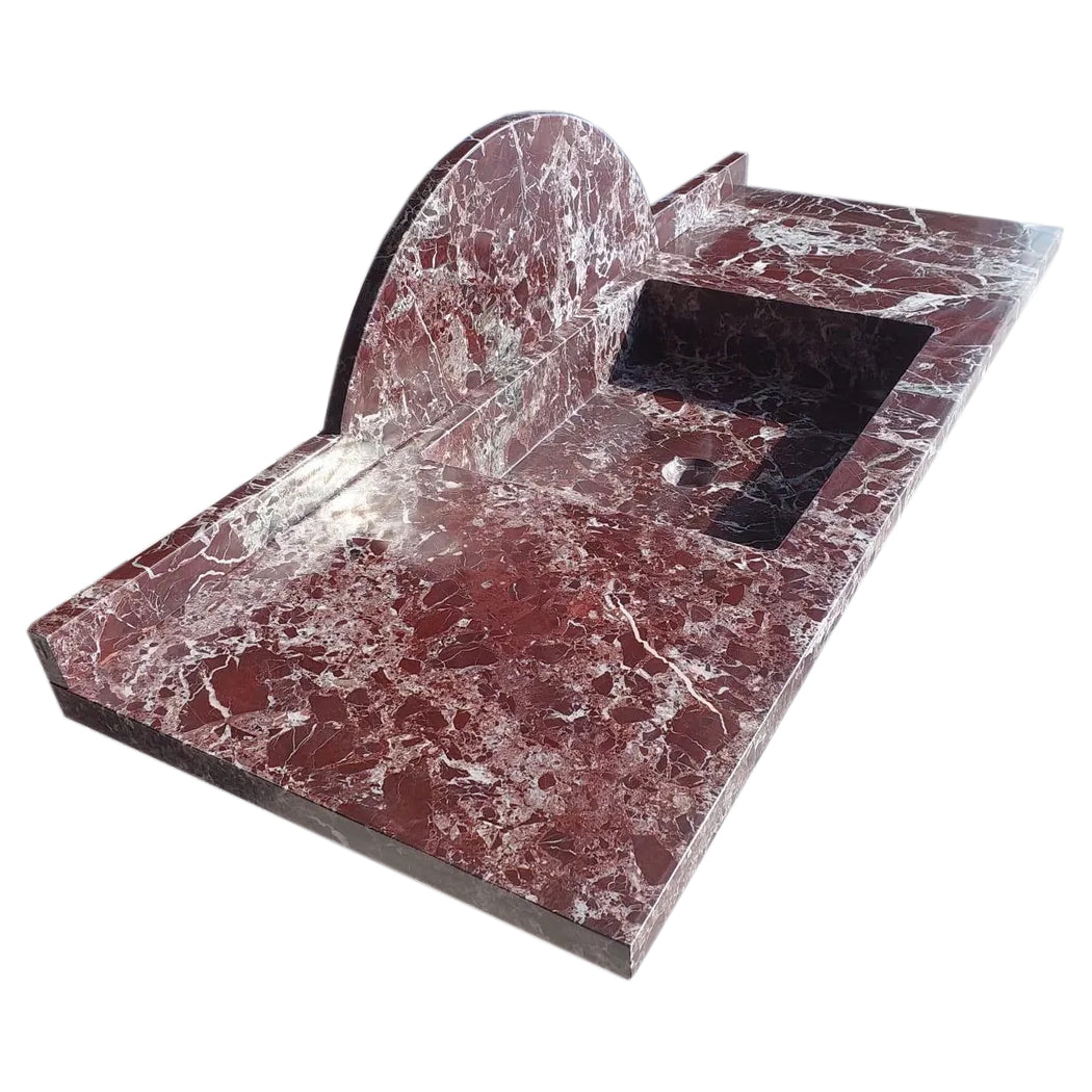 Rosso Levanto Marble Rectangular Wall-mount Sink (W)20" (L)52" (H)5"