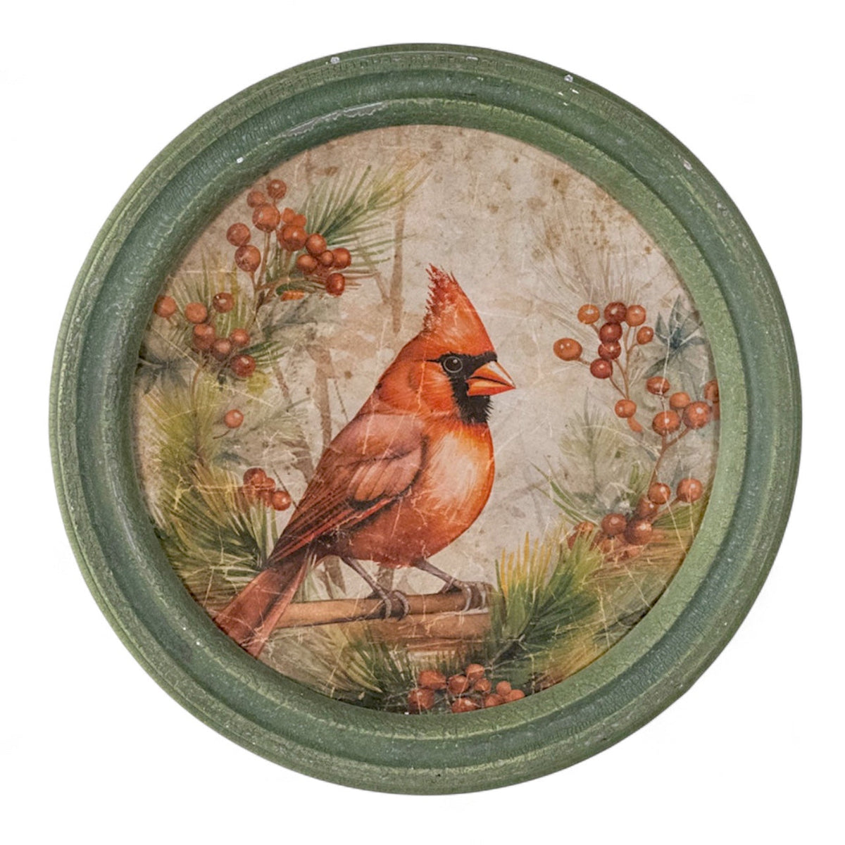 Round Frame Christmas Cardinal Wall Art
