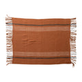 Brushed Orange Acrylic & New Zealand Wool Throw Blanket with Stripes & Fringe
