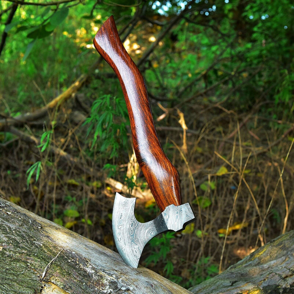 Tomahawk Axes with Custom Handmade Forged Damascus Steel Blade – "Rosewood Legend"