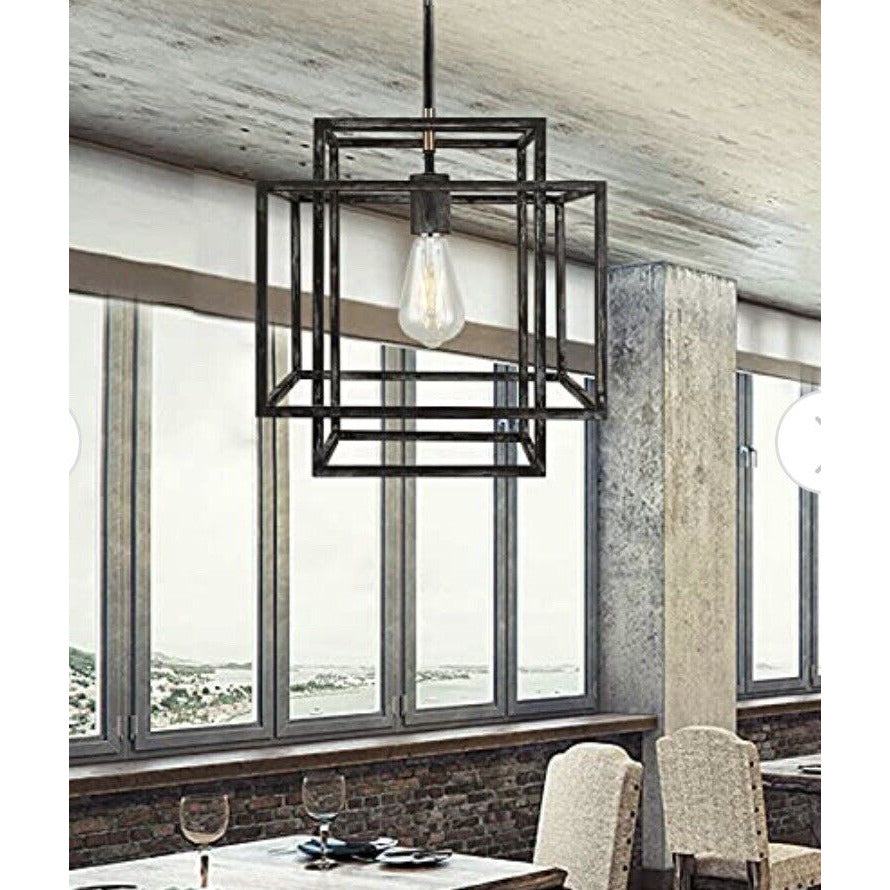 WOCHOS Antique Industrial Metal Farmhouse Chandelier 1-Light Rustic Square
