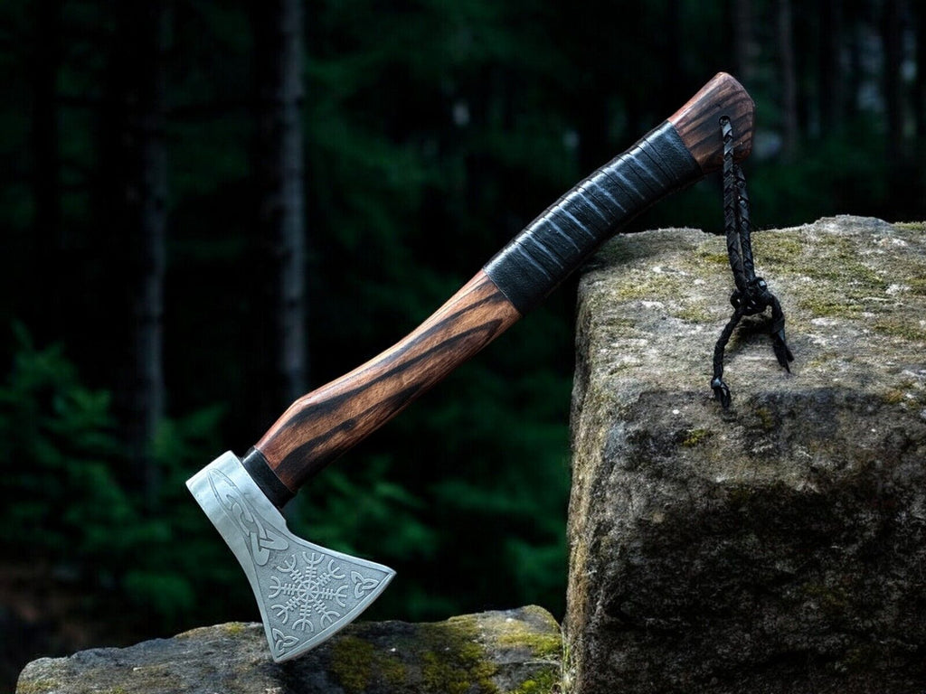 Battle Axe with Custom Handmade Forged Engraved 1095 Steel Blade and Ash Wood Handle – Warrior's Edge