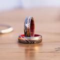 Eternal Harmony Damascus Steel Unity Ceremony Ring with Brass Line and Wood Inlay by KBS Knives Store