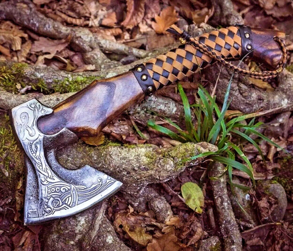 Native American Tomahawk with Custom Handmade Forged Engraved 1095 Steel Blade and Ash Wood Handle – Spirit of the Plains