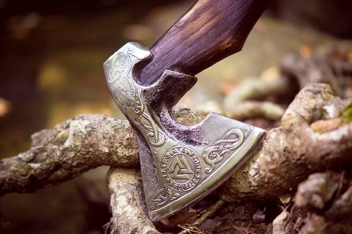 Native American Tomahawk with Custom Handmade Forged Engraved 1095 Steel Blade and Rosewood Handle – Warrior’s Edge