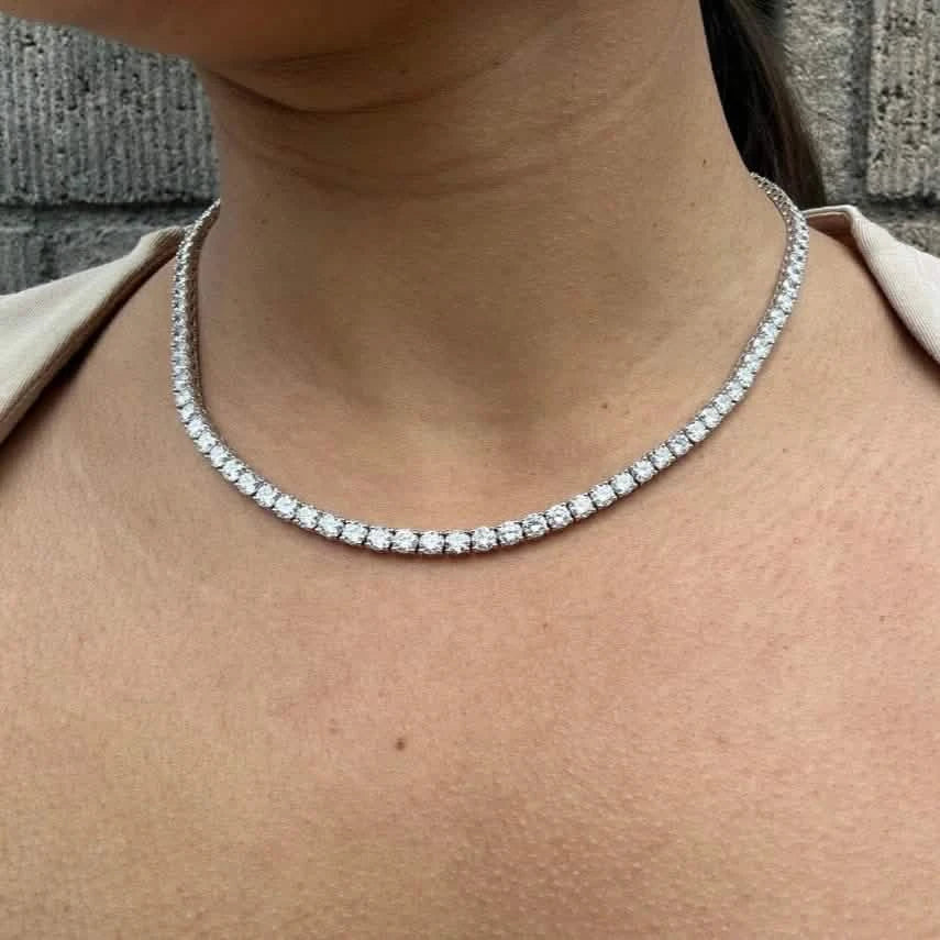 21 Carat Round Genuine Lab Grown Diamond Tennis Necklace 18"