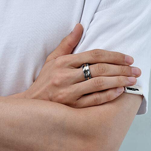 Eternal Harmony Damascus Steel Unity Ceremony Ring with Brass Line and Wood Inlay by KBS Knives Store
