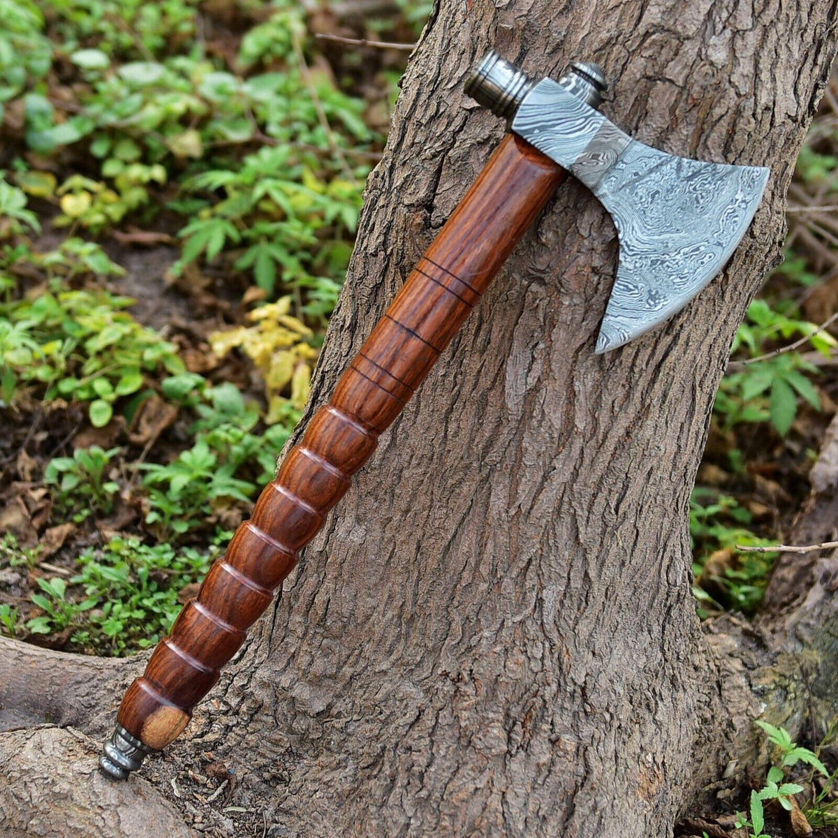 Native American Smoking Tomahawk with Custom Handmade Forged Damascus Steel Blade – "Spirit of the Pipe"