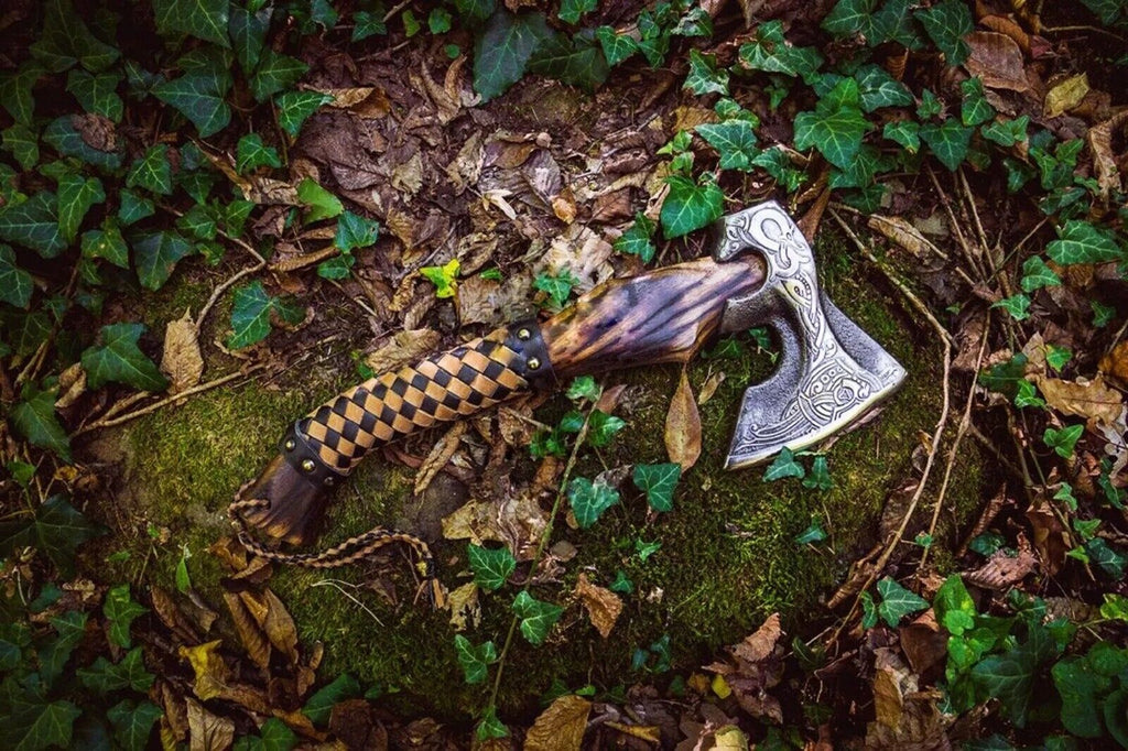 Native American Tomahawk with Custom Handmade Forged Engraved 1095 Steel Blade and Ash Wood Handle – Spirit of the Plains