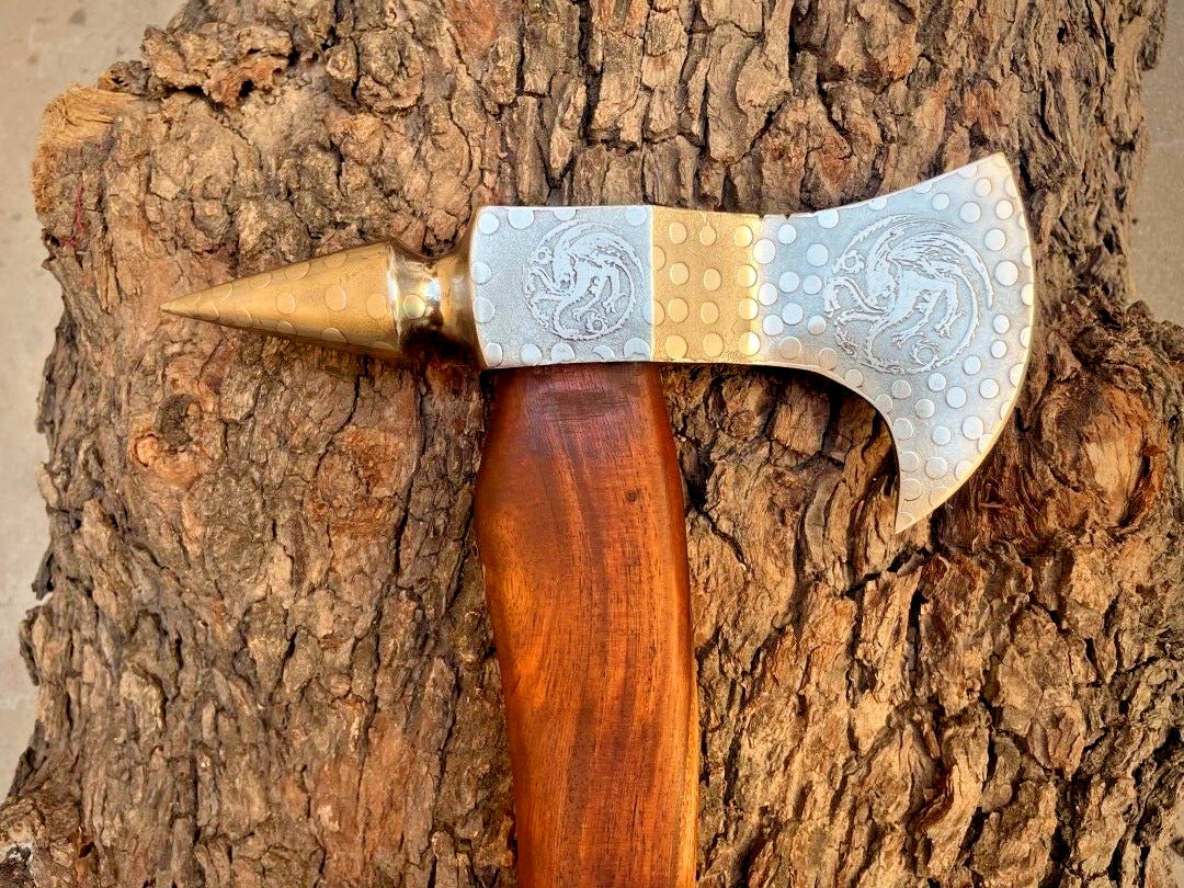 Tomahawk Axe with Custom Handmade Forged 1095 Steel Blade and Rosewood Handle – Redwood Warrior