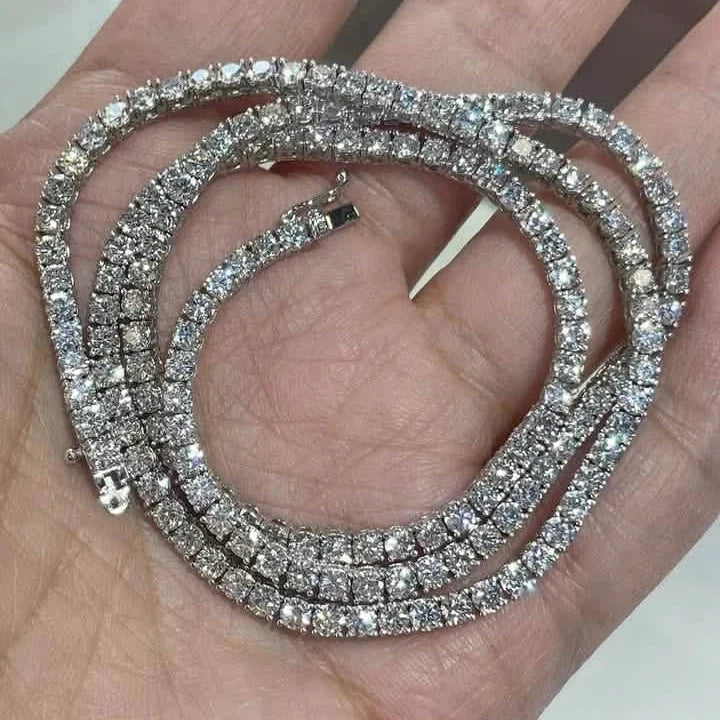 Men’s Genuine Lab Grown Diamond Tennis Necklace D VS 19.30 Carat 14K 20"