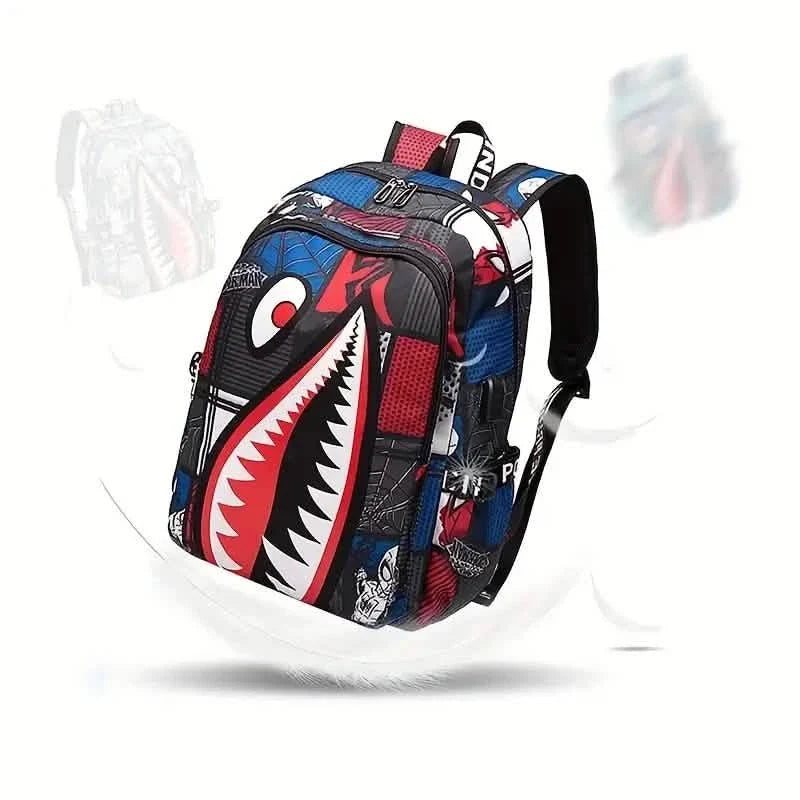 Patterned Shark Nylon Student Backpack