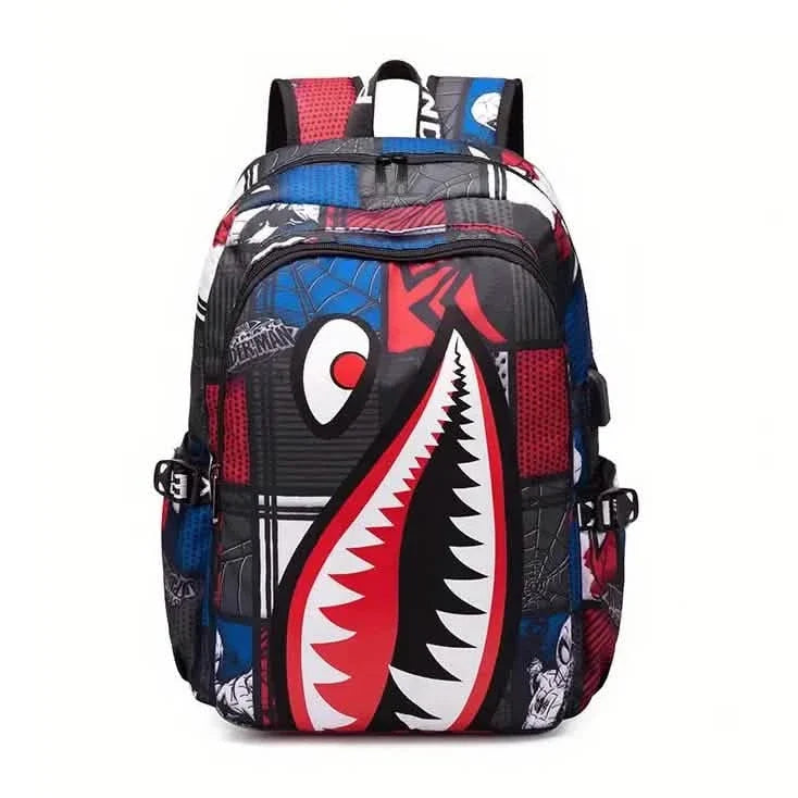 Patterned Shark Nylon Student Backpack
