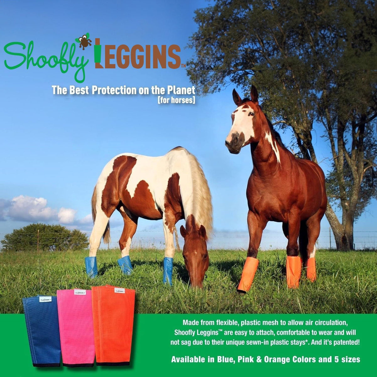 Shoofly Leggins Fine Mesh Fly Boots for Horses, 4 Pack