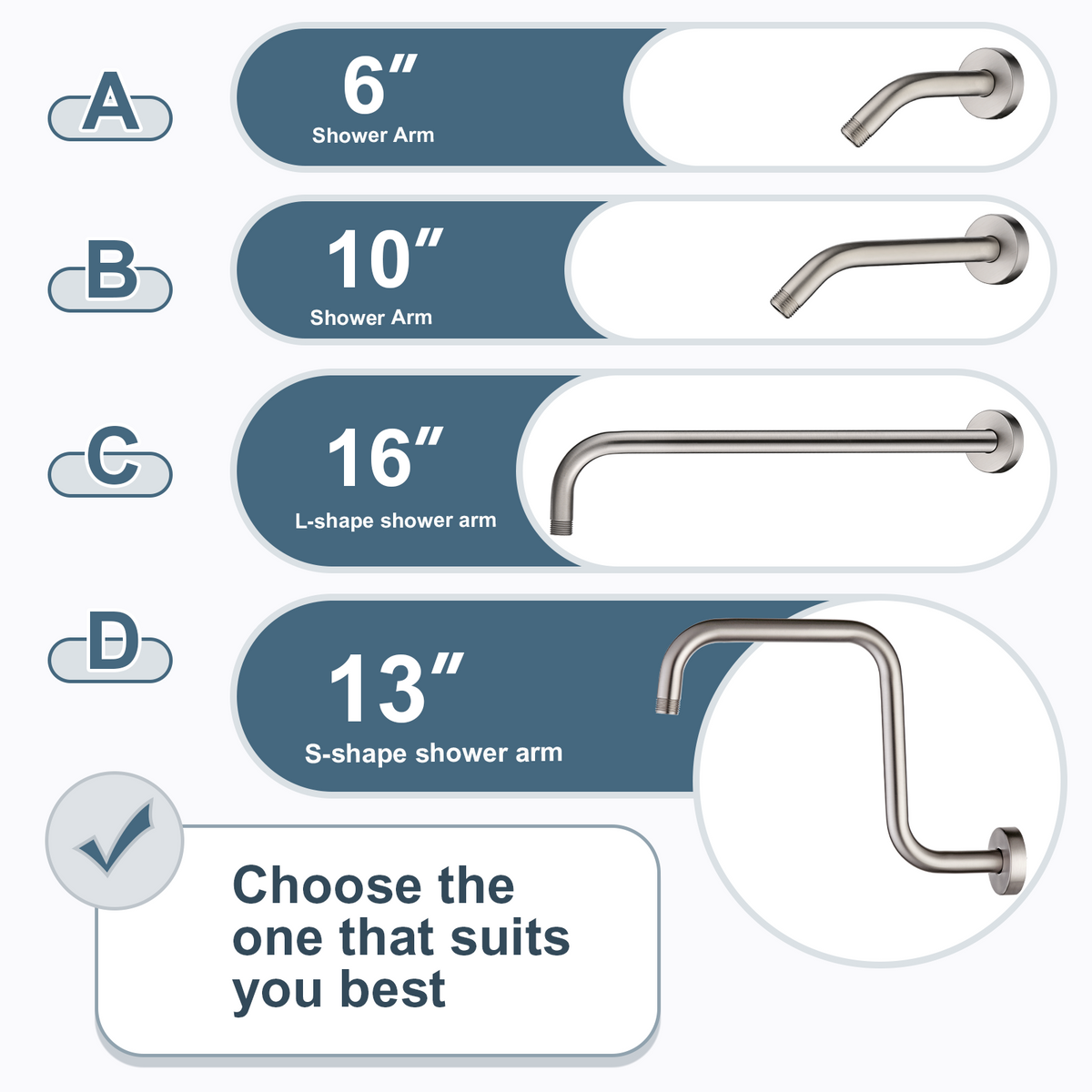 6-Inch Solid Brass Shower Arm with Universal G1/2 Connection