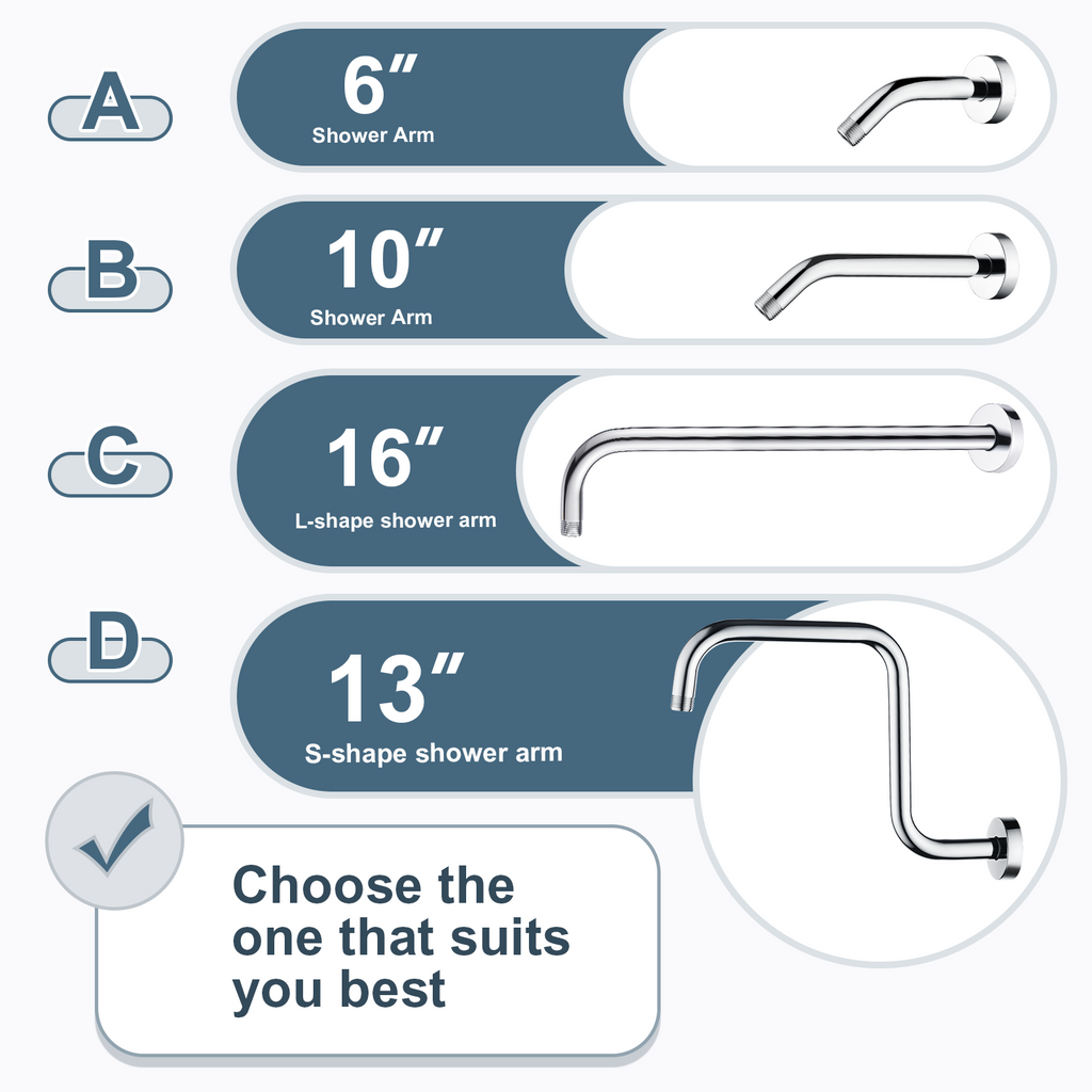 6-Inch Solid Brass Shower Arm with Universal G1/2 Connection