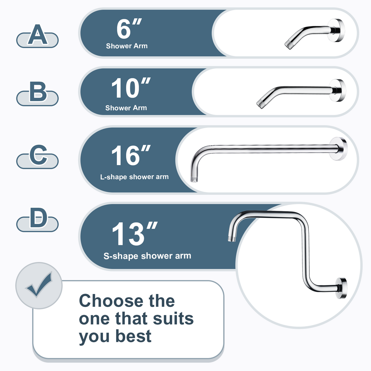 6-Inch Solid Brass Shower Arm with Universal G1/2 Connection