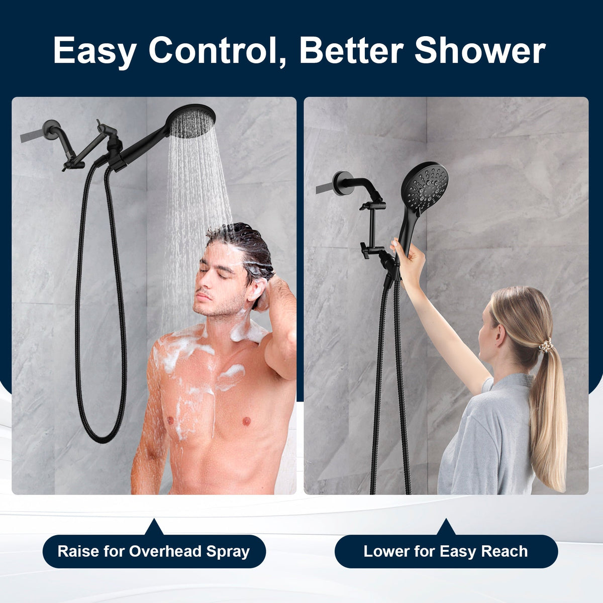 5 Inch Solid Brass Shower Arm Extender, Height & Angle Adjustable
