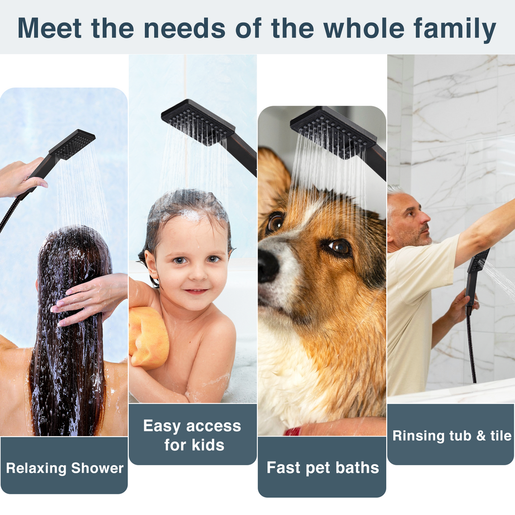 Square 3-Spray Handheld Shower Head Set with Hose and Shower Arm Mount Bracket