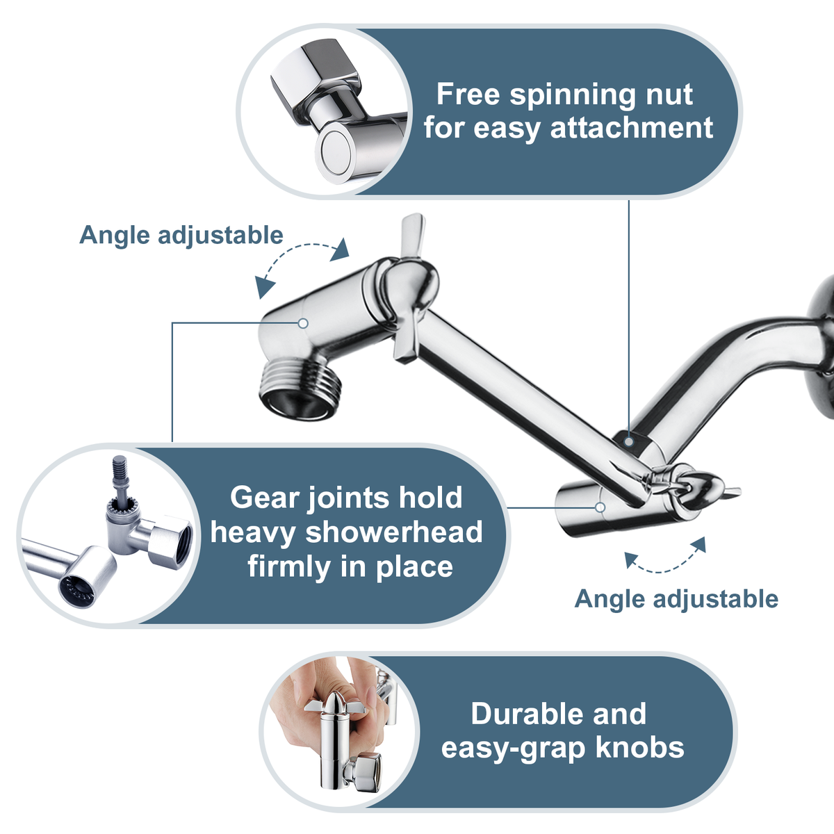 5 Inch Solid Brass Shower Arm Extender, Height & Angle Adjustable