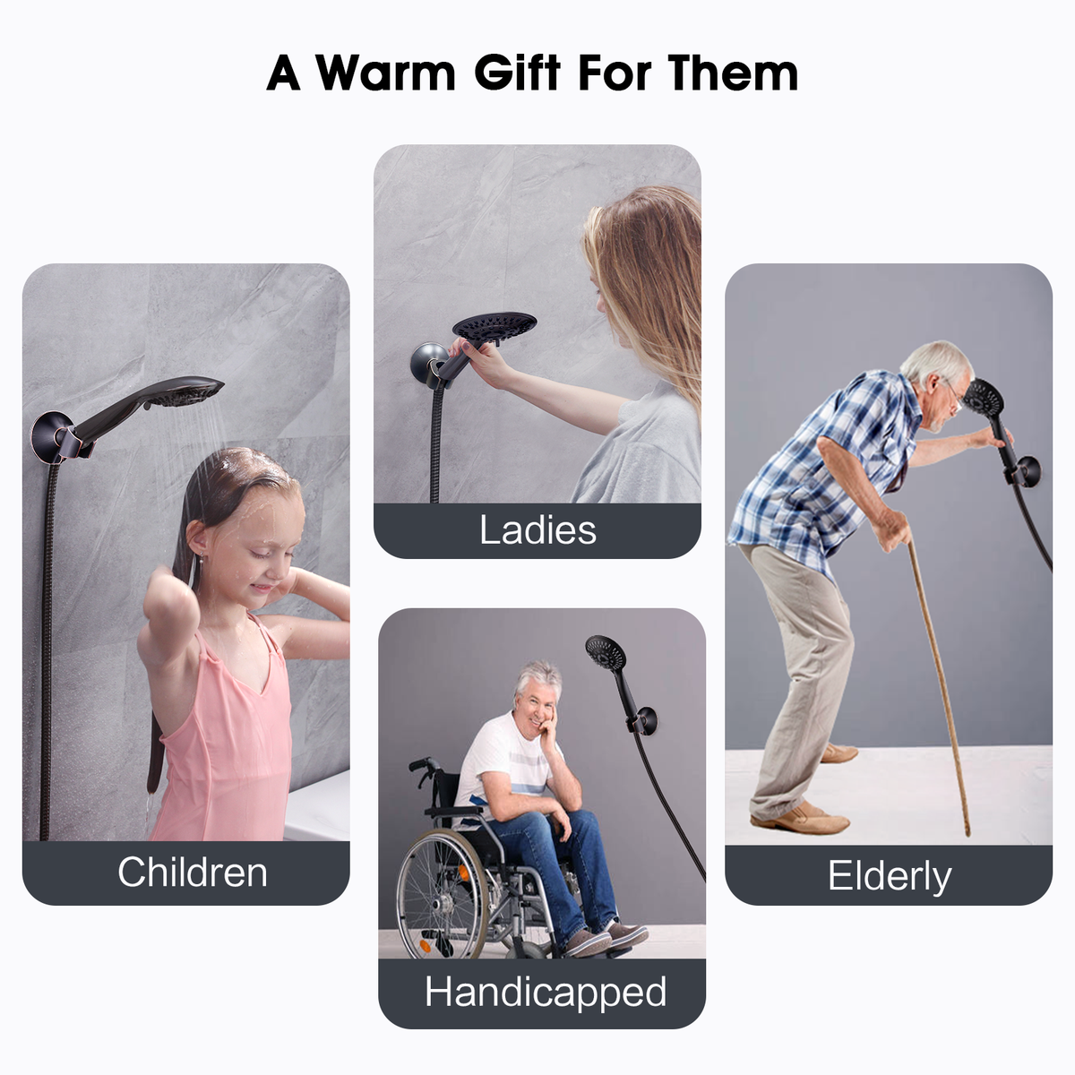 Handheld Shower Head Holder with Dual Angle Positions, Wall Suction Bracket