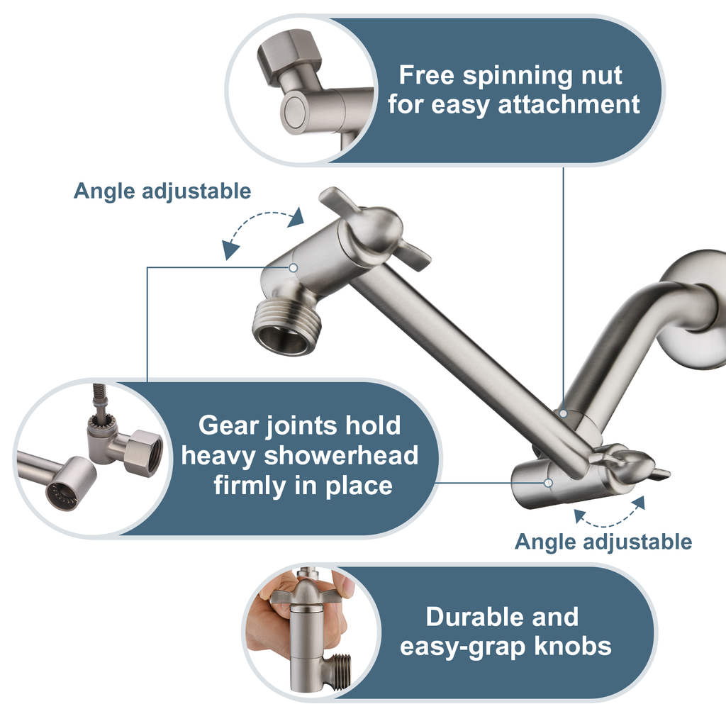 5 Inch Solid Brass Shower Arm Extender, Height & Angle Adjustable