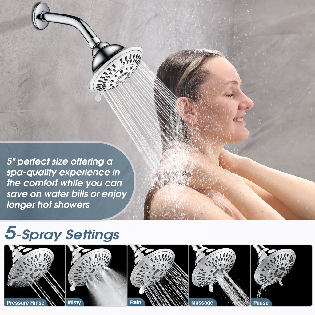 Dual Shower Head With High Rise Arm- Shower System with Valve and Trim Kit