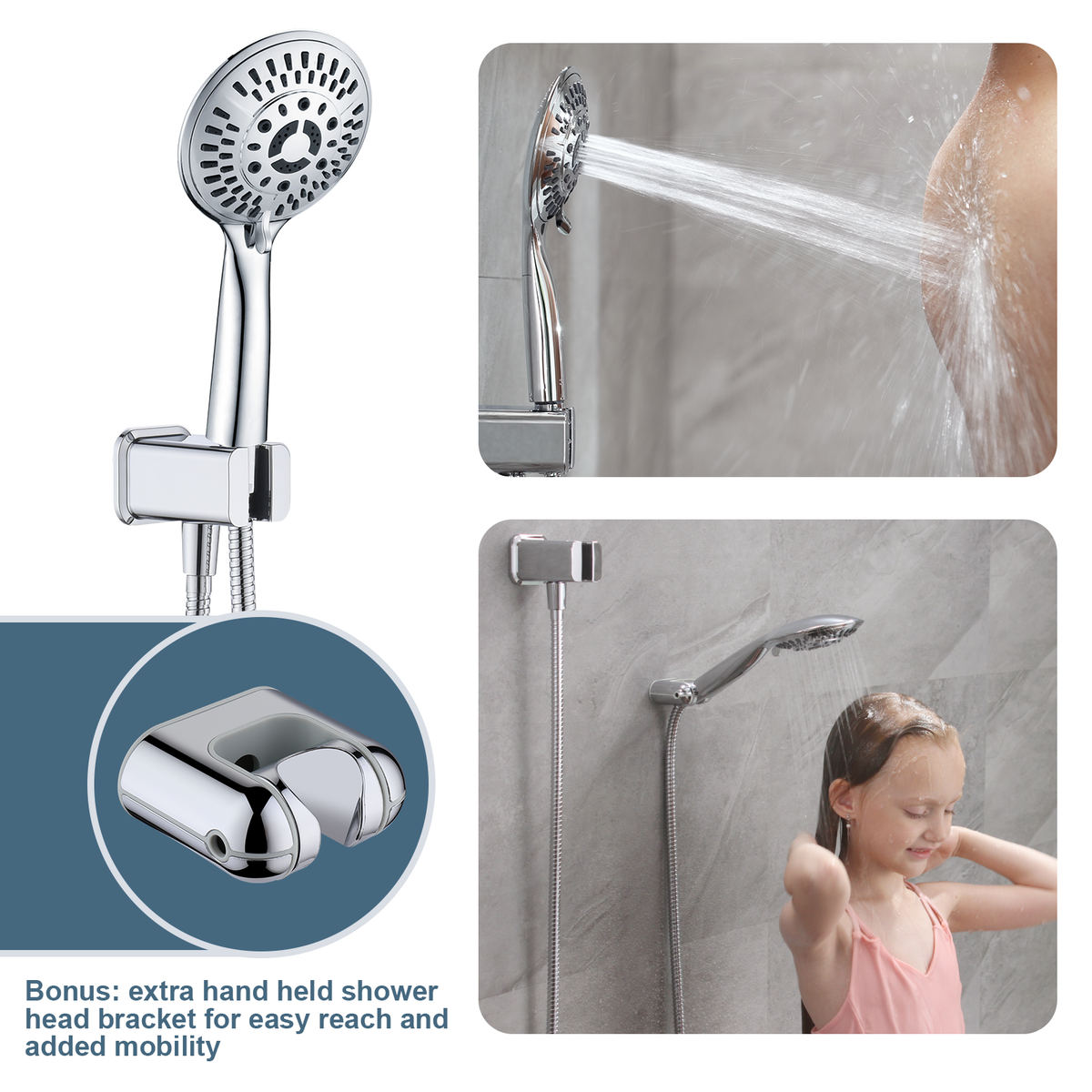 Dual Shower Head With High Rise Arm- Shower System with Valve and Trim Kit