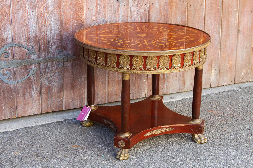 Antique French Empire Round Marquetry Table